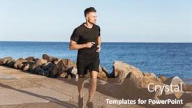  Presentation with seashore - Audience pleasing slides consisting of portrait-of-a-strong-sportsman backdrop and a violet colored foreground