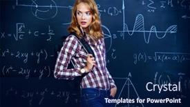  Presentation with high school - Amazing slide deck having portrait of a student girl standing by a school blackboard education high school college backdrop and a navy blue colored foreground