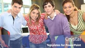  Presentation with classroom - PPT theme featuring portrait-of-a-student background and a ocean colored foreground