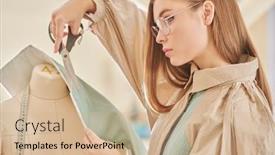  Presentation with design fashion - Slide deck featuring portrait-of-a-stylish-female background and a coral colored foreground