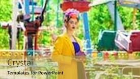  Presentation with amusement park - Theme having portrait-of-a-stylish-model background and a yellow colored foreground