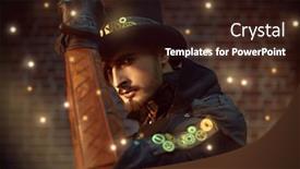  Presentation with top hat - PPT layouts consisting of portrait-of-a-stylish-steampunk background and a wine colored foreground