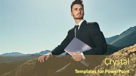  Presentation with business remote work - PPT theme having portrait-of-a-successful-businessman background and a tawny brown colored foreground