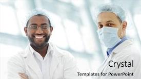  Presentation with hospital - Theme enhanced with portrait of a successful doctors background and a  colored foreground