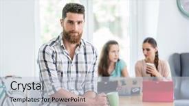  Presentation with contractor - Cool new presentation theme with portrait of a successful independent backdrop and a light gray colored foreground