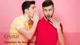  Presentation with gay - PPT layouts having portrait of a surprised gay couple telling secrets to each other isolated over pink background background and a red colored foreground