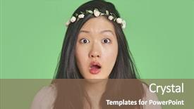  Presentation with green - Beautiful PPT layouts featuring portrait of a surprised young woman over green background backdrop and a tawny brown colored foreground