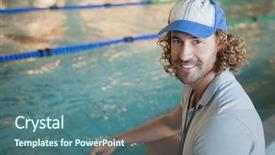  Presentation with swimming pool - Slides having portrait of a swimming coach background and a ocean colored foreground