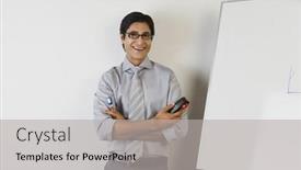  Presentation with whiteboard - PPT layouts consisting of portrait-of-a-teacher-smiling background and a light gray colored foreground