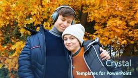  Presentation with yellow music - Slide set with portrait-of-a-teenager-boy background and a ocean colored foreground