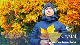  Presentation with maple - Presentation design enhanced with portrait-of-a-teenager-listening background and a ocean colored foreground
