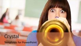  Presentation with trumpet - Beautiful presentation theme featuring classical music - portrait of a teenager playing backdrop and a coral colored foreground