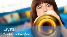  Presentation with trumpet - Audience pleasing slide deck consisting of portrait of a teenager playing trumpet indoor backdrop and a ocean colored foreground