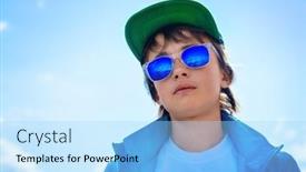  Presentation with knowledge - Cool new PPT theme with portrait-of-a-teenager-posing backdrop and a light blue colored foreground