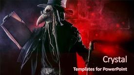  Presentation with rubber gloves doctor puts - Slide set with portrait of a terrible plague background and a wine colored foreground