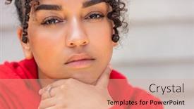  Presentation with african american teenager girl - Slide deck featuring portrait-of-a-thoughtful-black background and a coral colored foreground