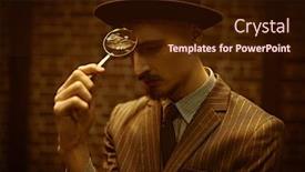  Presentation with detective magnifying glass - PPT theme consisting of portrait-of-a-thoughtful-detective background and a wine colored foreground