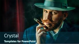  Presentation with cigar - Amazing presentation design having portrait-of-a-thoughtful-man backdrop and a ocean colored foreground