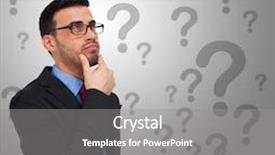  Presentation with doubts - Presentation enhanced with portrait of a thoughtful man having doubts background and a gray colored foreground