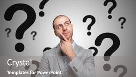  Presentation with doubts - Slide set featuring we have answers - portrait of a thoughtful man background and a gray colored foreground