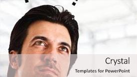  Presentation with question marks - Slide set having portrait of a thoughtful man with question marks surrounding his head background and a lemonade colored foreground