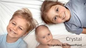  Presentation with siblings - Colorful slides enhanced with portrait-of-a-three-cute backdrop and a coral colored foreground