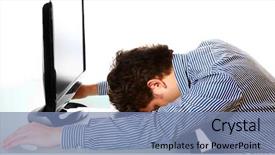  Presentation with tired - PPT theme consisting of portrait of a tired businessman background and a seafoam green colored foreground