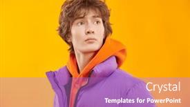  Presentation with youth - Presentation theme having portrait-of-a-trendy-teenage background and a coral colored foreground