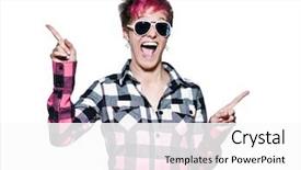  Presentation with concert symphony woman dancing in grass - PPT theme consisting of portrait of a trendy young expressive woman dancing in studio on white isolated background background and a white colored foreground