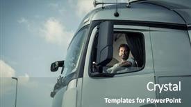  Presentation with truck driver - Beautiful slide set featuring portrait of a truck driver backdrop and a gray colored foreground