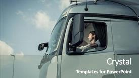  Presentation with truck driver - Slide set having truck driver sitting in cab background and a gray colored foreground