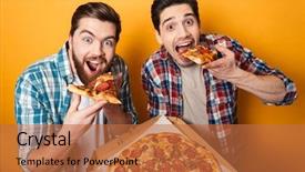  Presentation with pizza - Audience pleasing presentation theme consisting of portrait of a two hungry backdrop and a red colored foreground