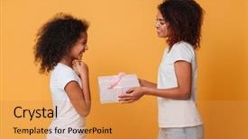  Presentation with afro - PPT theme having portrait of a two smiling background and a gold colored foreground