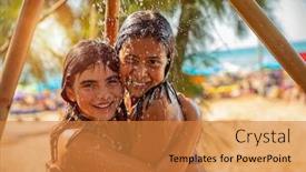  Presentation with summer camp - Presentation theme with sea summer camp fun happy background and a gold colored foreground