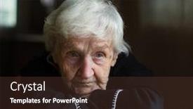  Presentation with pensioner - Slide set with portrait-of-a-unhappy-old background and a tawny brown colored foreground