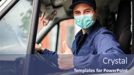  Presentation with driver - Amazing presentation design having portrait-of-a-van-driver backdrop and a ocean colored foreground