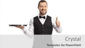  Presentation with waiter - Theme with portrait-of-a-waiter-holding background and a light gray colored foreground