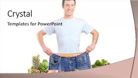  Presentation with weight loss - Presentation theme featuring portrait of a weight loss male showing his old jeans isolated on white background and a white colored foreground