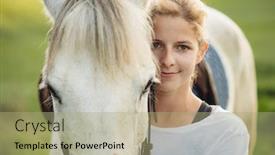  Presentation with white horse - Colorful PPT theme enhanced with portrait-of-a-white-horse backdrop and a mint green colored foreground