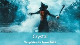  Presentation with dark forest - Slide deck with portrait-of-a-witch background and a teal colored foreground