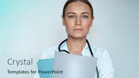  Presentation with medical records - Beautiful theme featuring portrait-of-a-woman-doctor backdrop and a sky blue colored foreground