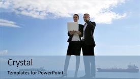  Presentation with man holding phone - Colorful theme enhanced with portrait-of-a-woman-holding backdrop and a light blue colored foreground