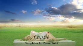  Presentation with mattress - Slide deck with portrait of a woman lying on a mattress on a green field background and a seafoam green colored foreground