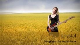  Presentation with bass guitar - Slides featuring portrait of a woman playing the bass guitar and singing on a cornfield background and a gold colored foreground