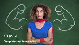  Presentation with superhero - Theme having portrait of a woman pretending to be superhero against green room background and a tawny brown colored foreground