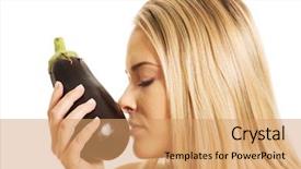  Presentation with eggplant - Slides consisting of portrait of a woman smelling eggplant background and a coral colored foreground