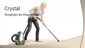  Presentation with carpet - Slide set having portrait of a woman vacuum background and a white colored foreground