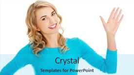  Presentation with camera - Beautiful presentation design featuring portrait of a woman waving backdrop and a cyan colored foreground