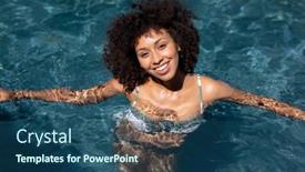  Presentation with swimming pool - Slides having portrait-of-a-woman background and a ocean colored foreground