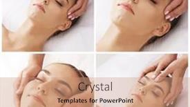  Presentation with skin medical - Slide deck having portrait-of-a-woman background and a coral colored foreground